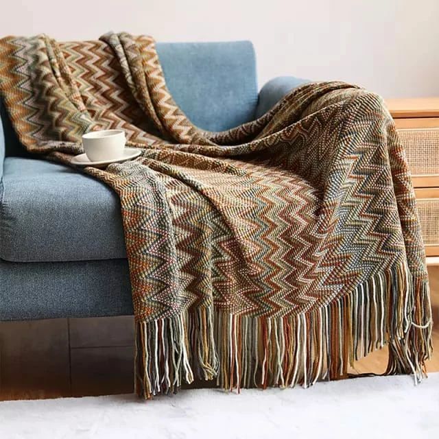 Bohemian  Knitted Throw Blankets with Tassel