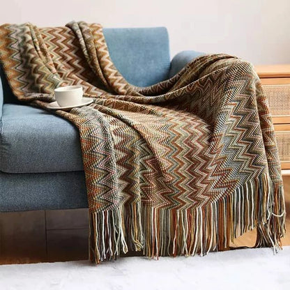 Bohemian  Knitted Throw Blankets with Tassel