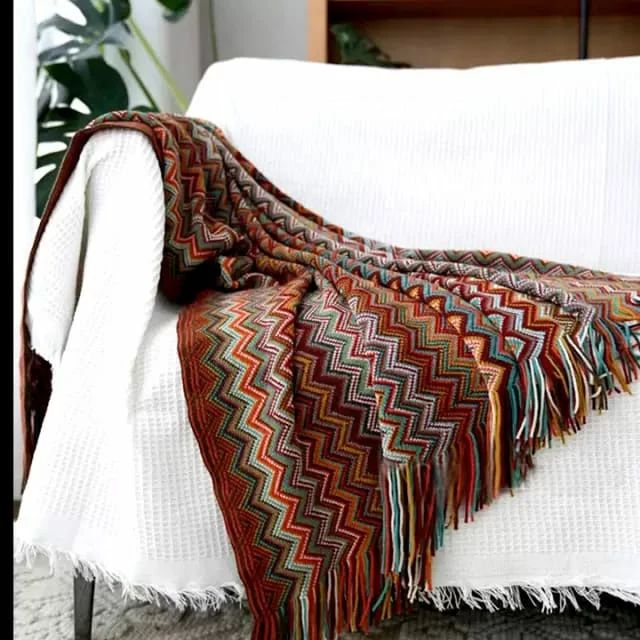 Bohemian  Knitted Throw Blankets with Tassel