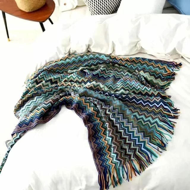 Bohemian  Knitted Throw Blankets with Tassel