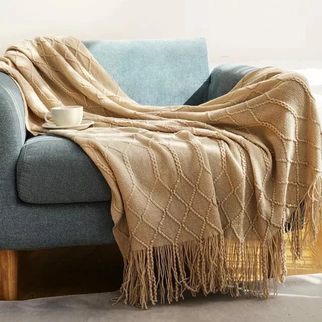 Soft Knitted Throw Blankets with Tassel