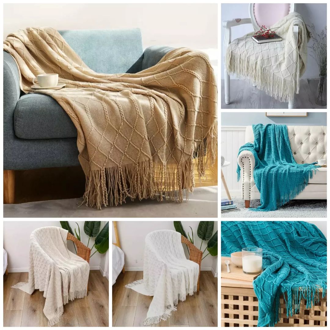 Soft Knitted Throw Blankets with Tassel