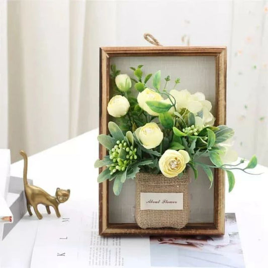 Flowers with wooden frame