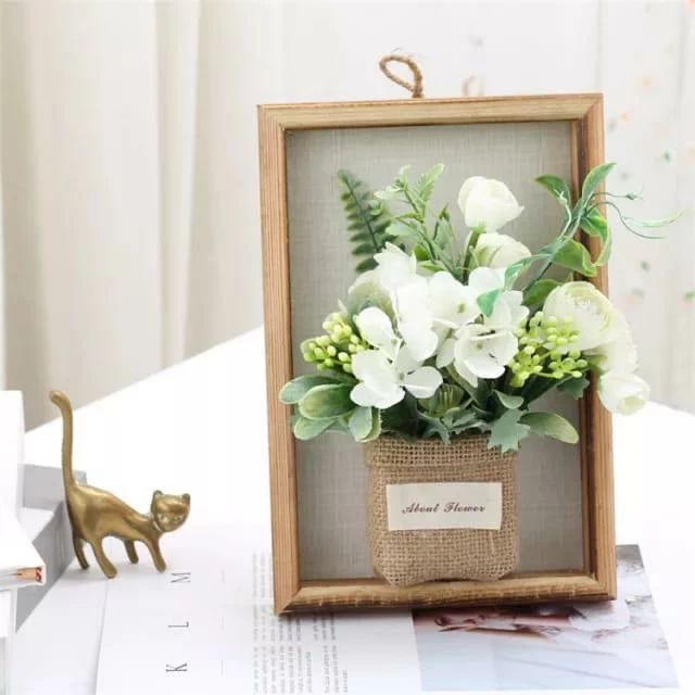 Flowers with wooden frame