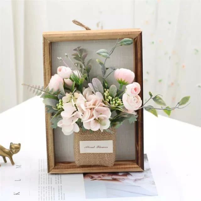 Flowers with wooden frame