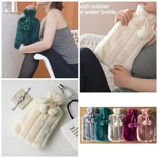 2 Litre Hot Water Bottle With Warm Faux Fur Cover