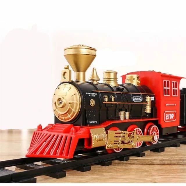 Battery operated Classic Railway Train Sets w/  Locomotive Engine, Cargo Car and Tracks,  Play Set Toy w/, Light & Sounds, Perfect for Kids, Boys & Girls