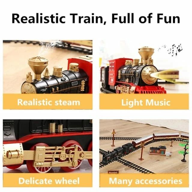 Battery operated Classic Railway Train Sets w/  Locomotive Engine, Cargo Car and Tracks,  Play Set Toy w/, Light & Sounds, Perfect for Kids, Boys & Girls