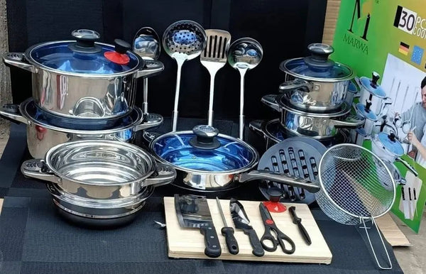 30Pcs Stainless Steel Cookware Set