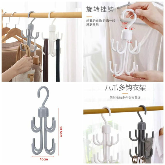 Rotatable 8-Claw Clothes/Scarf/Tie/Bag Hanger