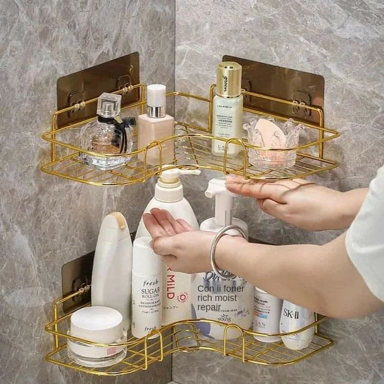 Stainless Steel Golden Bathroom Shelf Organizer