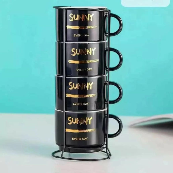 4 Mugs and Cup Holder Set