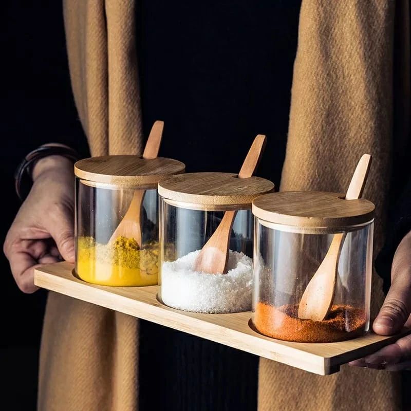 Rectangular Spice Jars and Holder Set